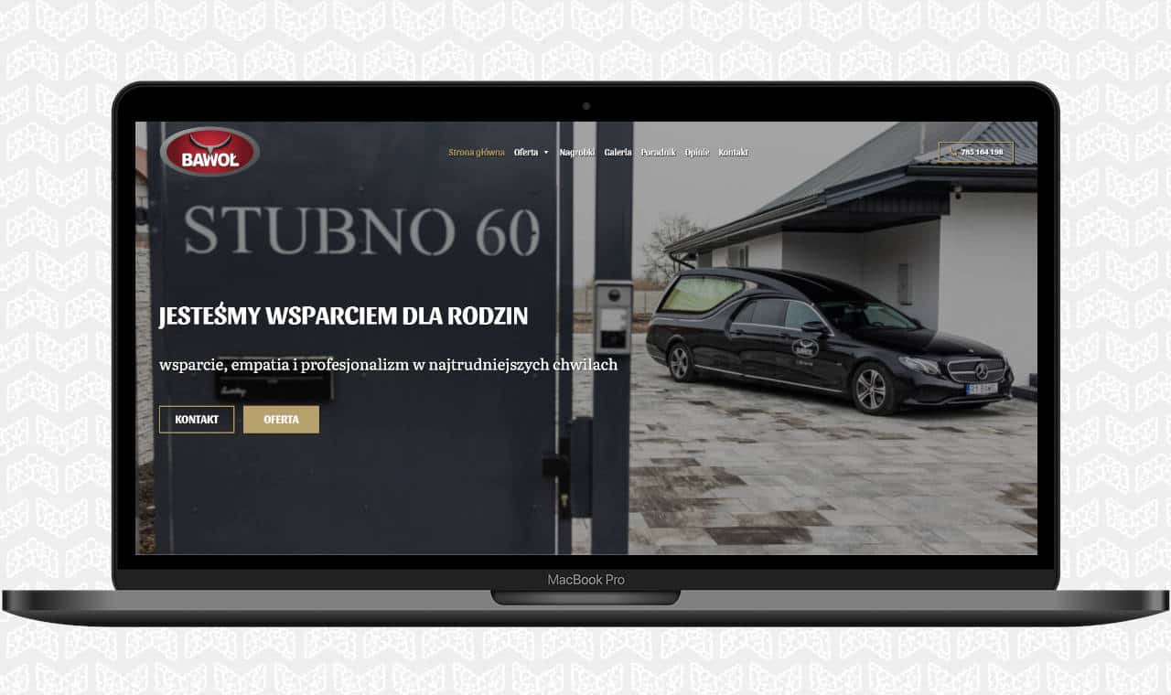 Baner strony Pogrzeby Bawoł na laptopie